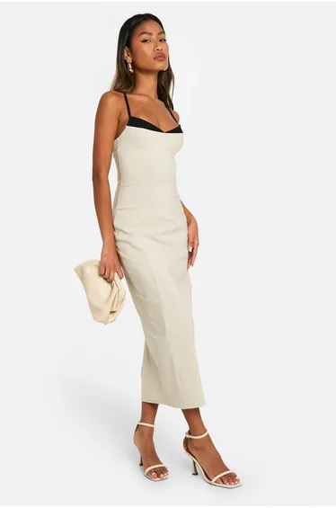 Contrast Insert Bengaline Midaxi Dress