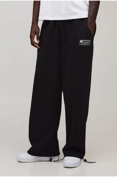 Wide Leg Tie Cuff Double Waistband Joggers - black