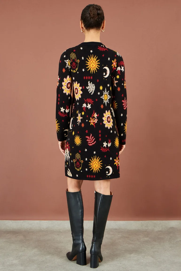 Yumi Black Cosmic Intarsia Knitted Tunic Dress - 4