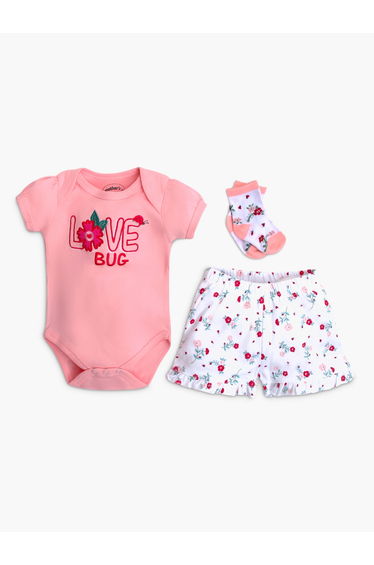 3-Piece Short Sleeve Bodysuit, Shorts and Socks Set