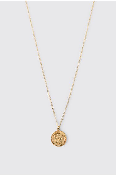 Stainless Steel Coin Pendant Necklace - gold