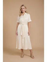 Shimmer Belted Shirt Midi Dress