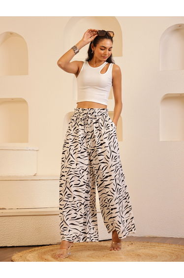 Women Zebra Print Wide Leg Trousers