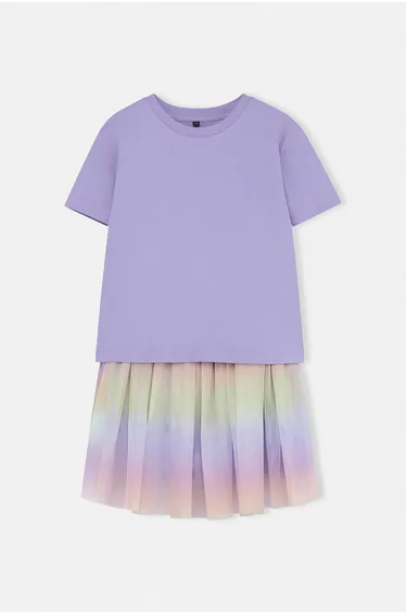 Lilac Color Block Knitted Bottom - Top Set