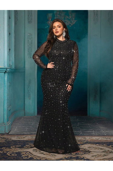 Elegant Temperament Plus Size Women Hot Drill Formal Dress