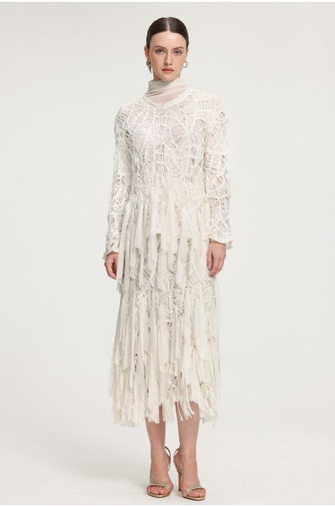 Fringed Midi Skirt With Ribbon Accents