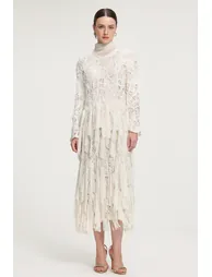 Fringed Midi Skirt With Ribbon Accents