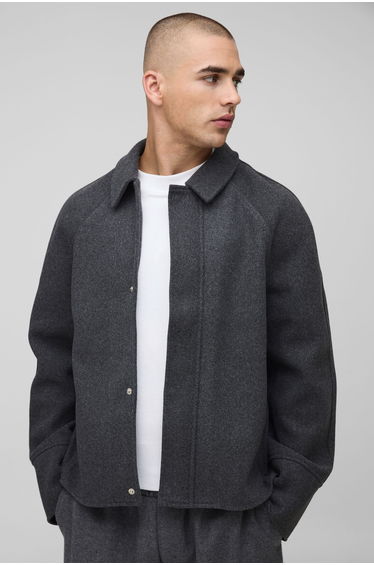 Oversized Raglan Sleeve Overshirt - charcoal