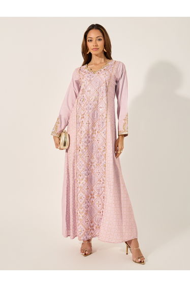 Embroidered Panel Lace Detail A-Line Jalabyia