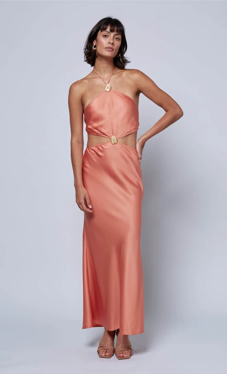 Coral Satin Halter Neck Maxi Dress with Shell Detailing Another Girl : Party Dresses : VogaCloset Oman Coral Satin Halter Neck Maxi Dress with Shell Detailing Another Girl : Party Dresses : VogaCloset Oman