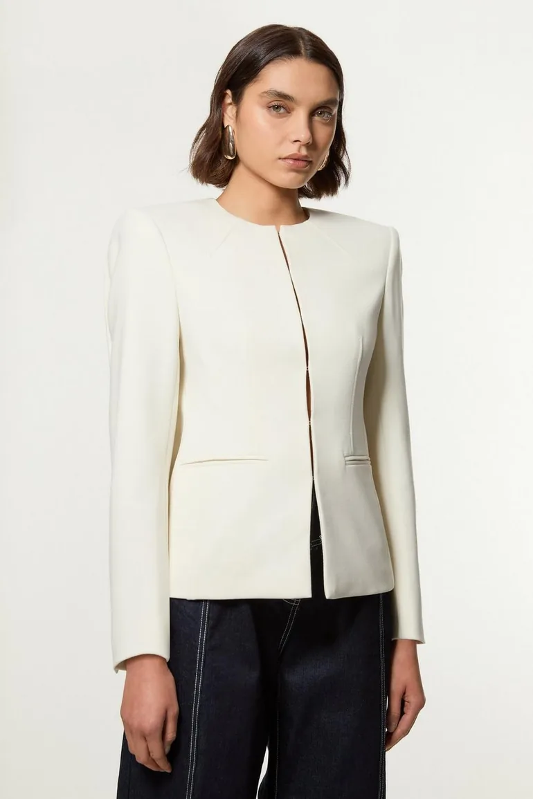 Compact Stretch Tailored Seam Detail Blazer