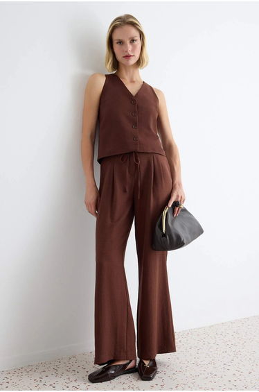 Brown Aerobin Vest Pants Woven Bottom - Top Set