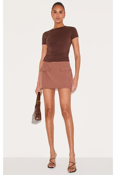 Chocolate Pocket Detail Structured Tailored Woven Mini Skirt