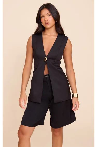 Black Hardware Collarless Waistcoat