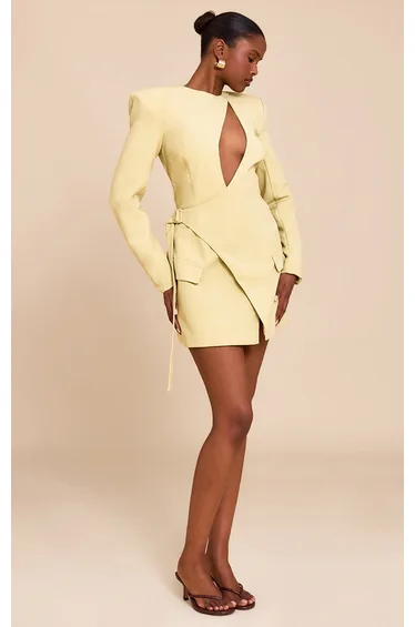 PLT Label Green Tailored Asymmetrical Cut Out Blazer Dress