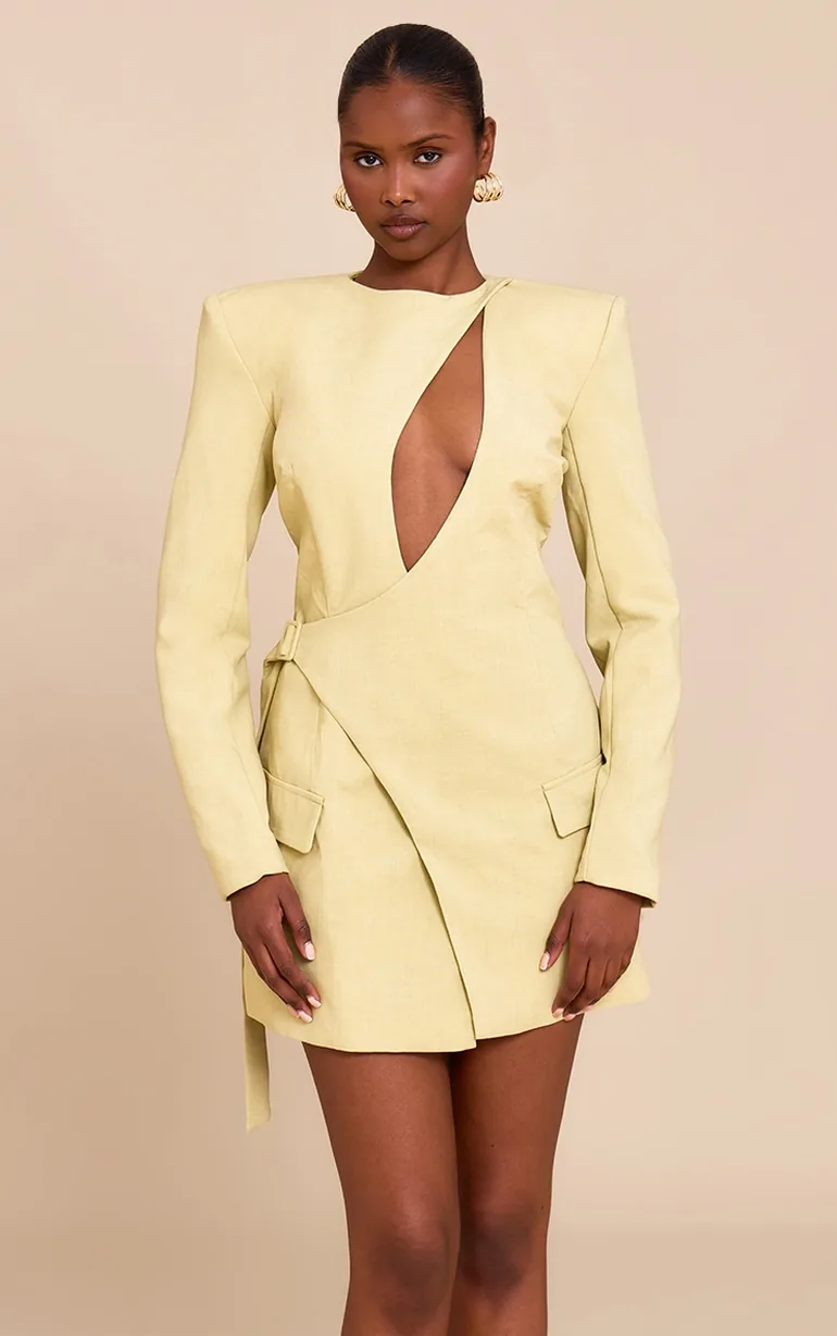 green blazer dress plt PLT Label Green Tailored Asymmetrical Cut Out Blazer Dress  Prettylittlething Beige : Party Dresses : VogaCloset Oman