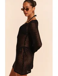 فستان بحر كروشية قصير لون أسود - 1