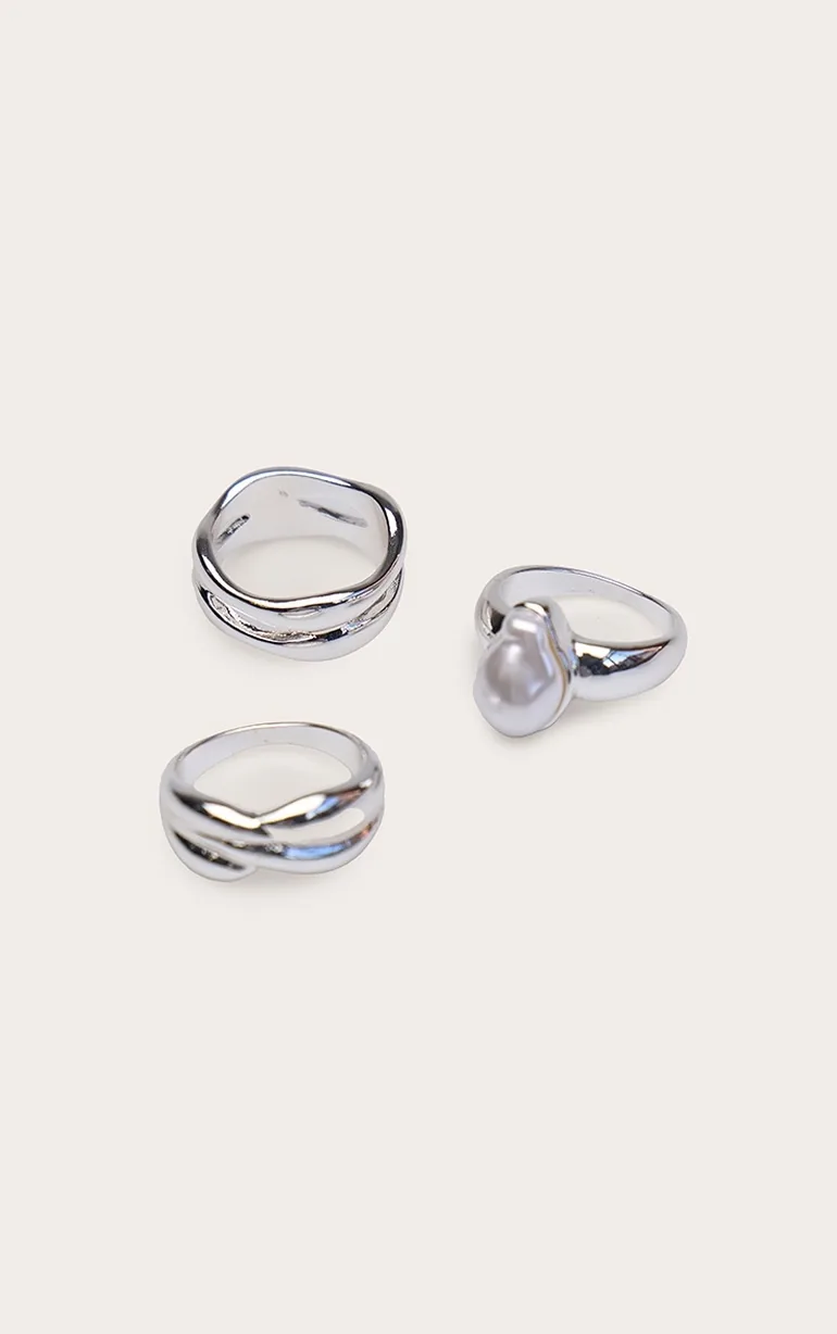 Silver Pearl Twisted Ring Multi Pack - 1
