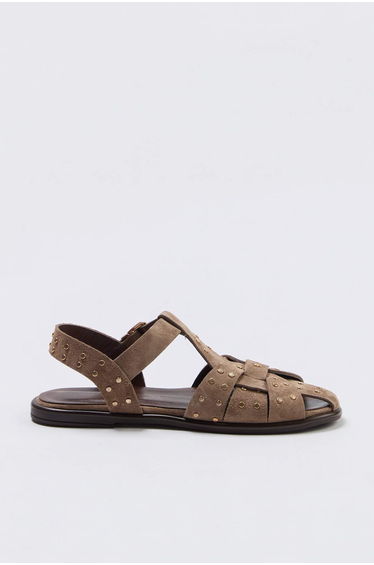 Mink Genuine Leather Suede Trok Detailed Women's Sandals