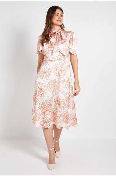 Satin Floral Print Midi Dress