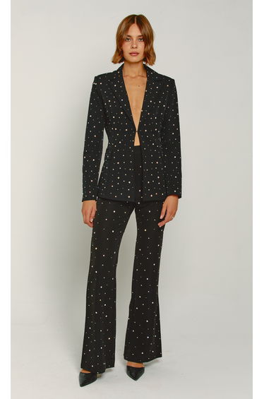 Black Diamante Embellished Flared Trousers