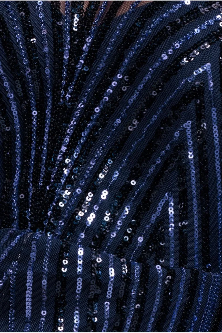 Goddiva Two Toned V Neck Sequin Maxi - Navy - 3