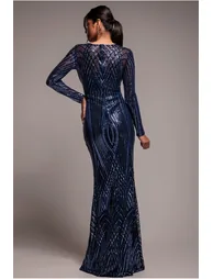 Goddiva Two Toned V Neck Sequin Maxi - Navy - 1