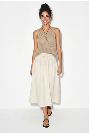 LUCCI High-Waist Midi A-Line Skirt