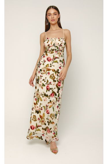 Cream Floral Devore Maxi Dress