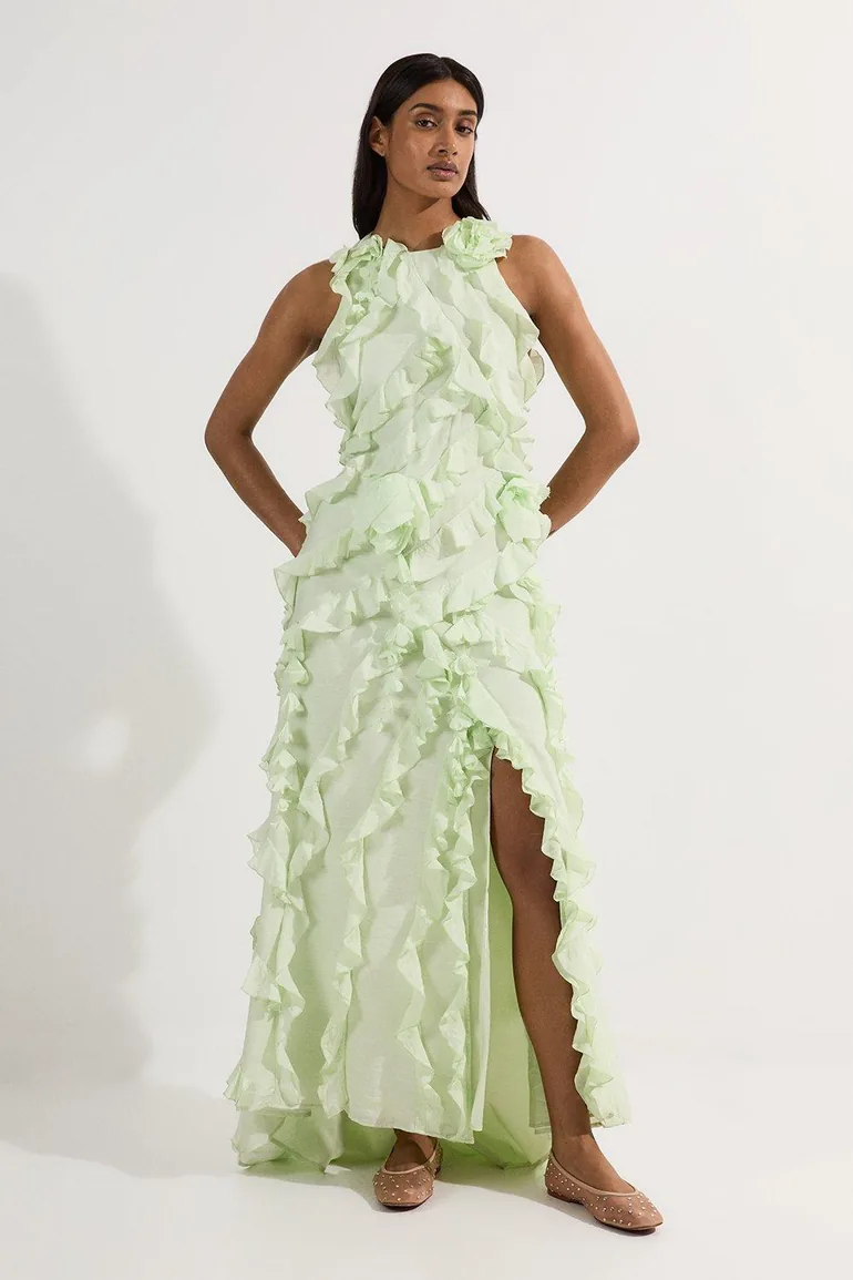 karen millen maxi dress Karen Millen Garden Floral Viscose Georgette Satin Mix Maxi Dress in Green