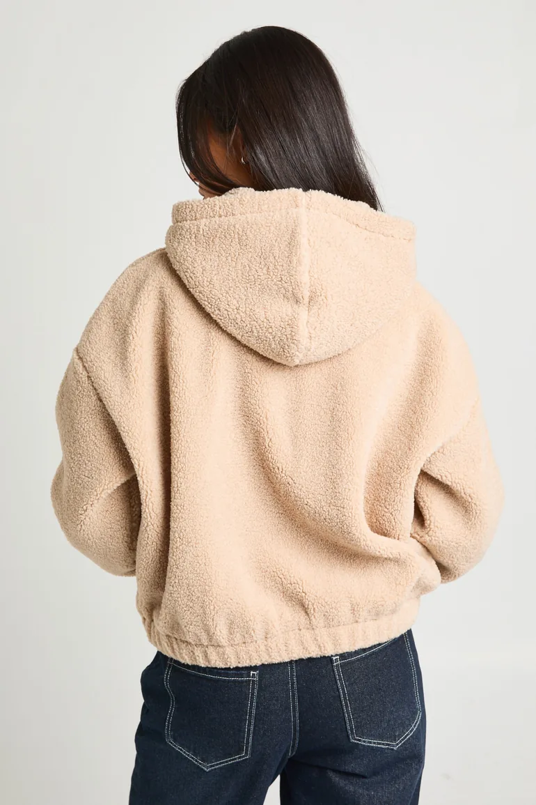 Hooded Teddy Bomber Jacket - stone - 2