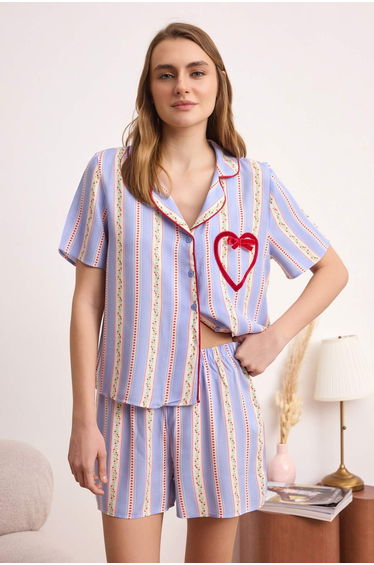 Multi Color Printed Shally Woven Pajamas Set