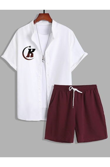 Men Slogan Printed Pocket Detail Shirt and Shorts Co-Ords
