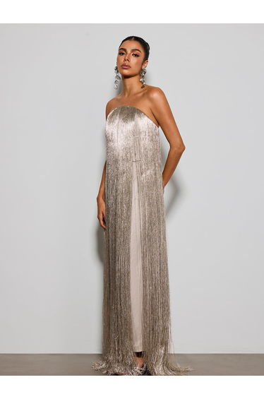 Foryxa Strapless Fringe Maxi Dress