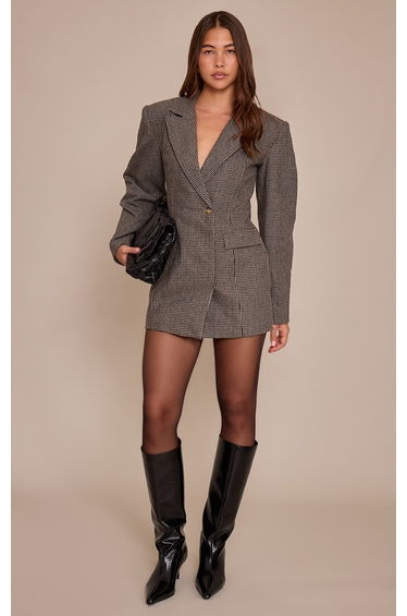 Black Dogtooth Structured Blazer Dress