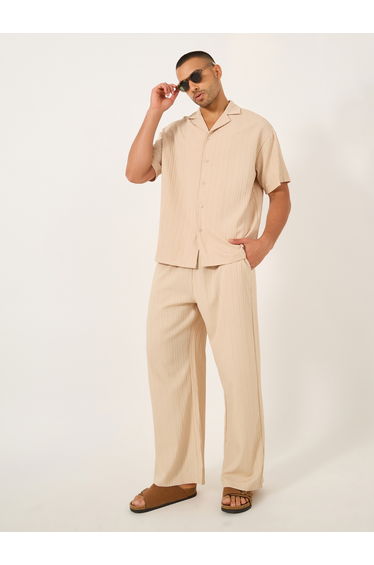 Solid Elastic Waistband Wide Leg Trousers