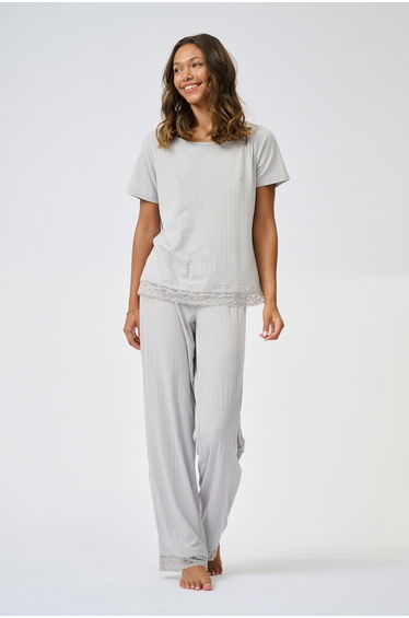 Betty Wide Leg Pyjama Set Micro Chip Rib