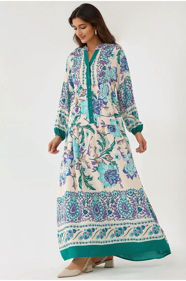 Printed Long Sleeve Viscose Maxi Dress