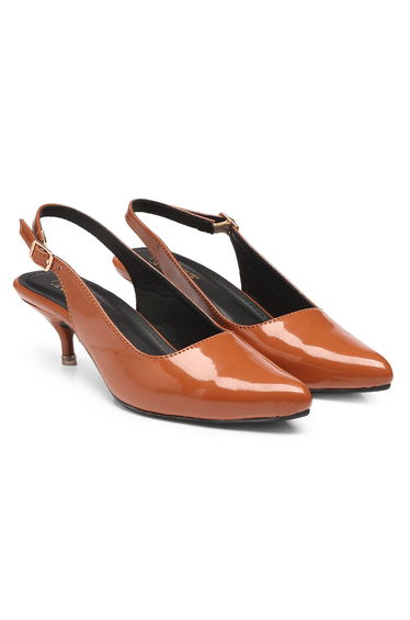 Plain Pointed Toe Kitten Heel Slingback Shoes