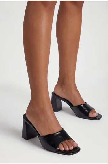Stack Detail Block Heeled Mules - black