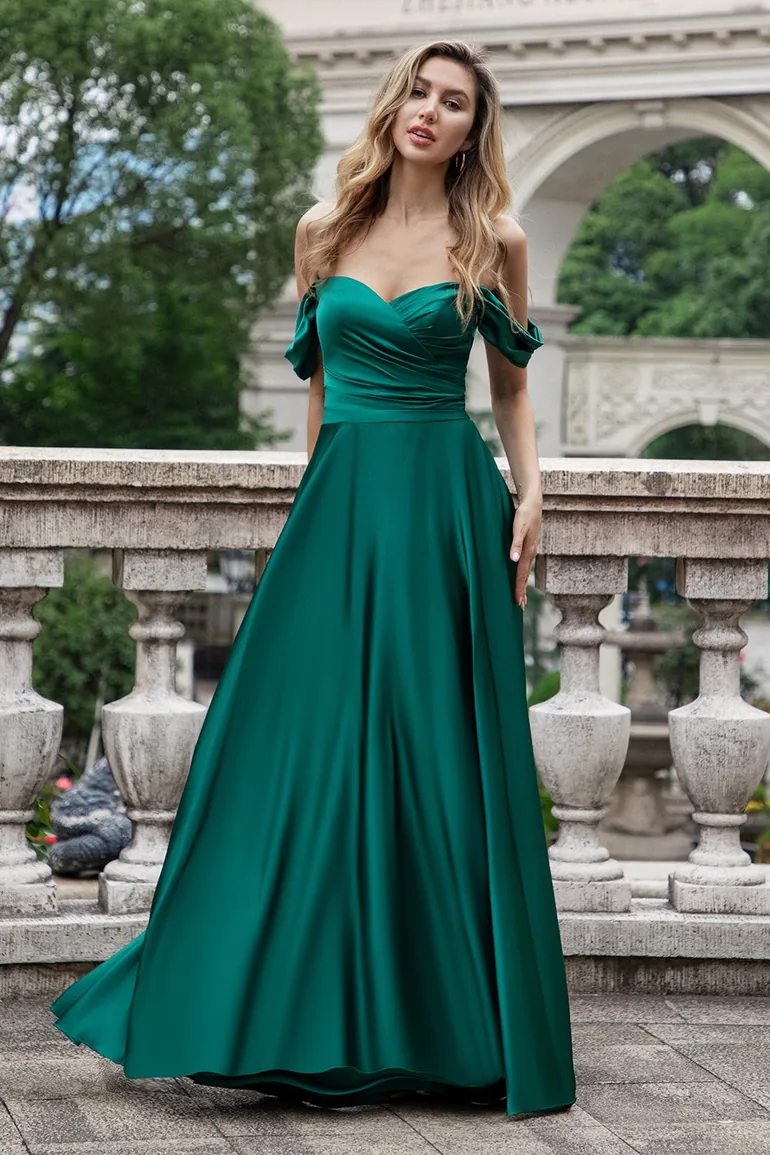 dark green ladies dress Dark Green Off the Shoulder Lace A-Line Long Mother of the Bride Dress with Sleeves