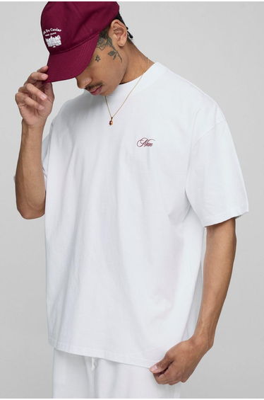White Oversized Extended Neck Chateau Print T-Shirt - white