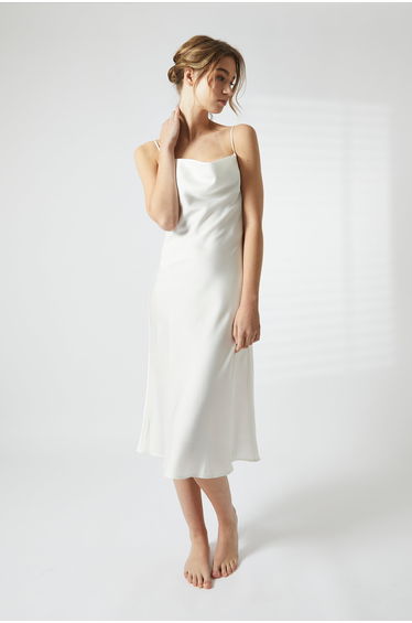 White Satin Midi Cowl Nightie