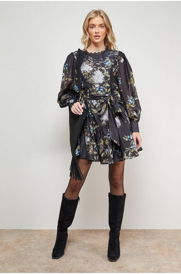 Flippy Hem Belted Mini Dress