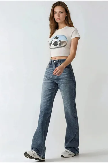 High Waist Straight Leg Denim Jeans
