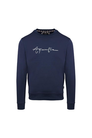 Aquascutum Mens Script Crew Neck Regular Sweatshirt - Navy