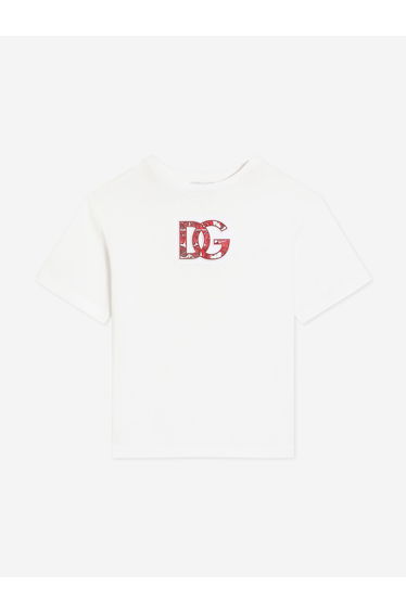 Dolce & Gabbana Boys Embossed Majolica Logo T-Shirt in White