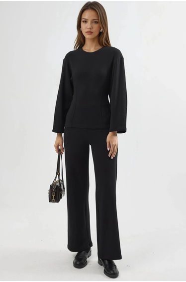 BUSEM Crew Neck Long Sleeve Fitted Blouse