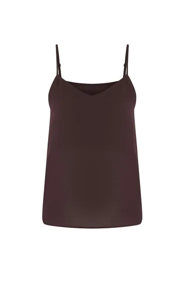 Dark Brown Basic Strappy Woven Blouse