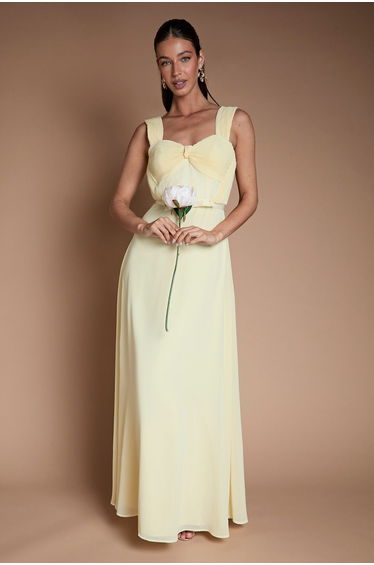 Pleated Chiffon Tie Sleeve Bridesmaid Maxi Dress